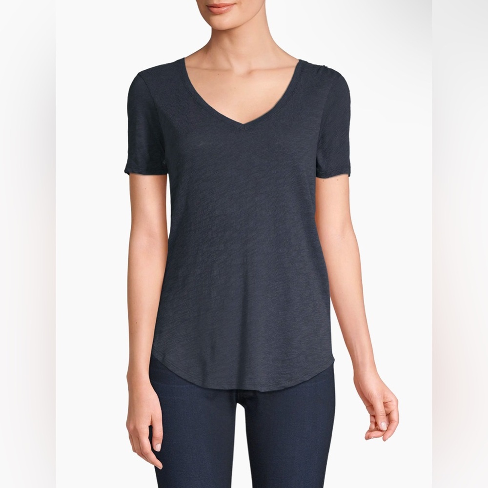 ATM Anthony Thomas Melillo Slub Jersey V-Neck Tee in Navy Blue